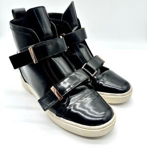 Saint & Libertine Black Leather Strap Hidden Heel Wedge High Top Sneakers 8M